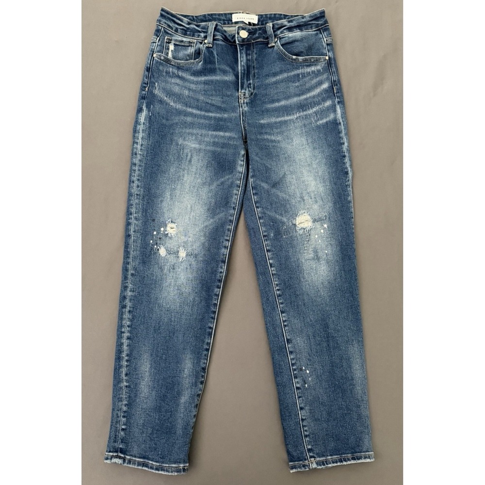 Risen Jeans Womens 9/29 Mid Rise Straight Leg Distressed Paint Splatter Copped